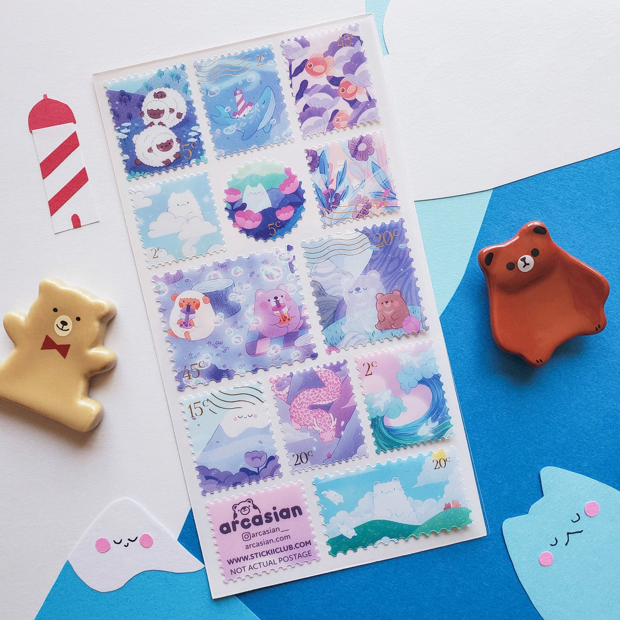 🌸🐑 Special deliveries from @arcasian__’s magical world beyond the clouds! Sleepy sheep roam rolling meadows, fluffy bears sip boba tea while trading daydreams, and cats made out of clouds watch over it all. Each kawaii stamp tells a story postmarked straight from dreamland.