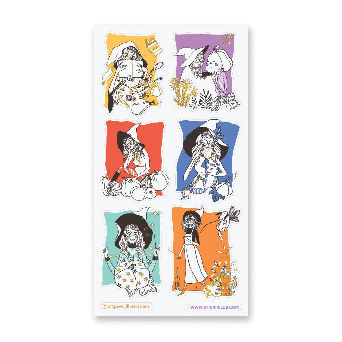 🧙🎃 Meet the most magical girl gang around! These quirky witches by @artpavo_illustrations are stirring up potions, cuddling with cats, bonding with pumpkin friends, and sipping something magical. With bold colors, fabulous hats, and a whole lot of attitude, each witch is living their best cozy witch autumn.