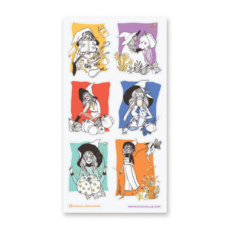 🧙🎃 Meet the most magical girl gang around! These quirky witches by @artpavo_illustrations are stirring up potions, cuddling with cats, bonding with pumpkin friends, and sipping something magical. With bold colors, fabulous hats, and a whole lot of attitude, each witch is living their best cozy witch autumn.