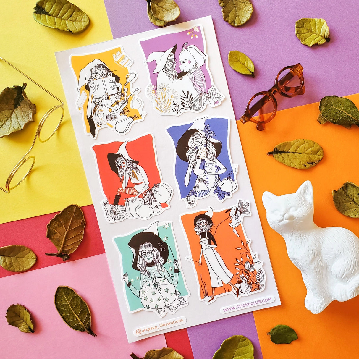 🧙🎃 Meet the most magical girl gang around! These quirky witches by @artpavo_illustrations are stirring up potions, cuddling with cats, bonding with pumpkin friends, and sipping something magical. With bold colors, fabulous hats, and a whole lot of attitude, each witch is living their best cozy witch autumn.