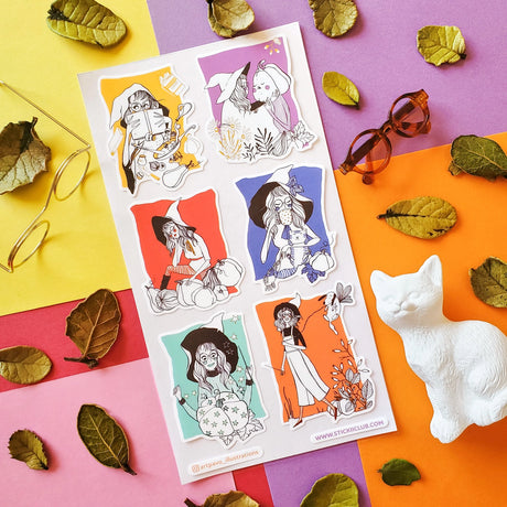 🧙🎃 Meet the most magical girl gang around! These quirky witches by @artpavo_illustrations are stirring up potions, cuddling with cats, bonding with pumpkin friends, and sipping something magical. With bold colors, fabulous hats, and a whole lot of attitude, each witch is living their best cozy witch autumn.