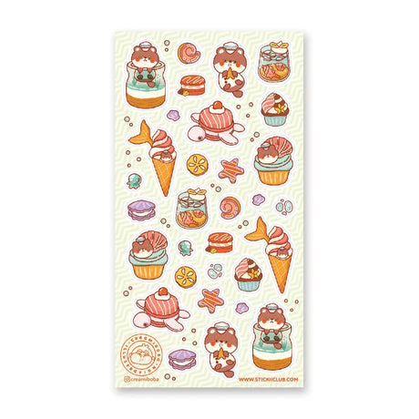 STICKII - Sea Sweets Sticker Sheet

🍦🐚 Get ready for an undersea foodie adventure with @creamiboba’s adorable little sea otter! We're splashing into a world of sweet ocean-inspired treats - imagine biting into a fin-tastic ice cream, munching on adorable starfish cookies, and savoring delightful turtle macarons. Can you believe all these yummy treasures were hiding beneath the waves? Tell us which underwater sweet makes your heart swim with joy! ✨

Art by: @creamiboba
Top Coating: Holo glitter
Adhesive La