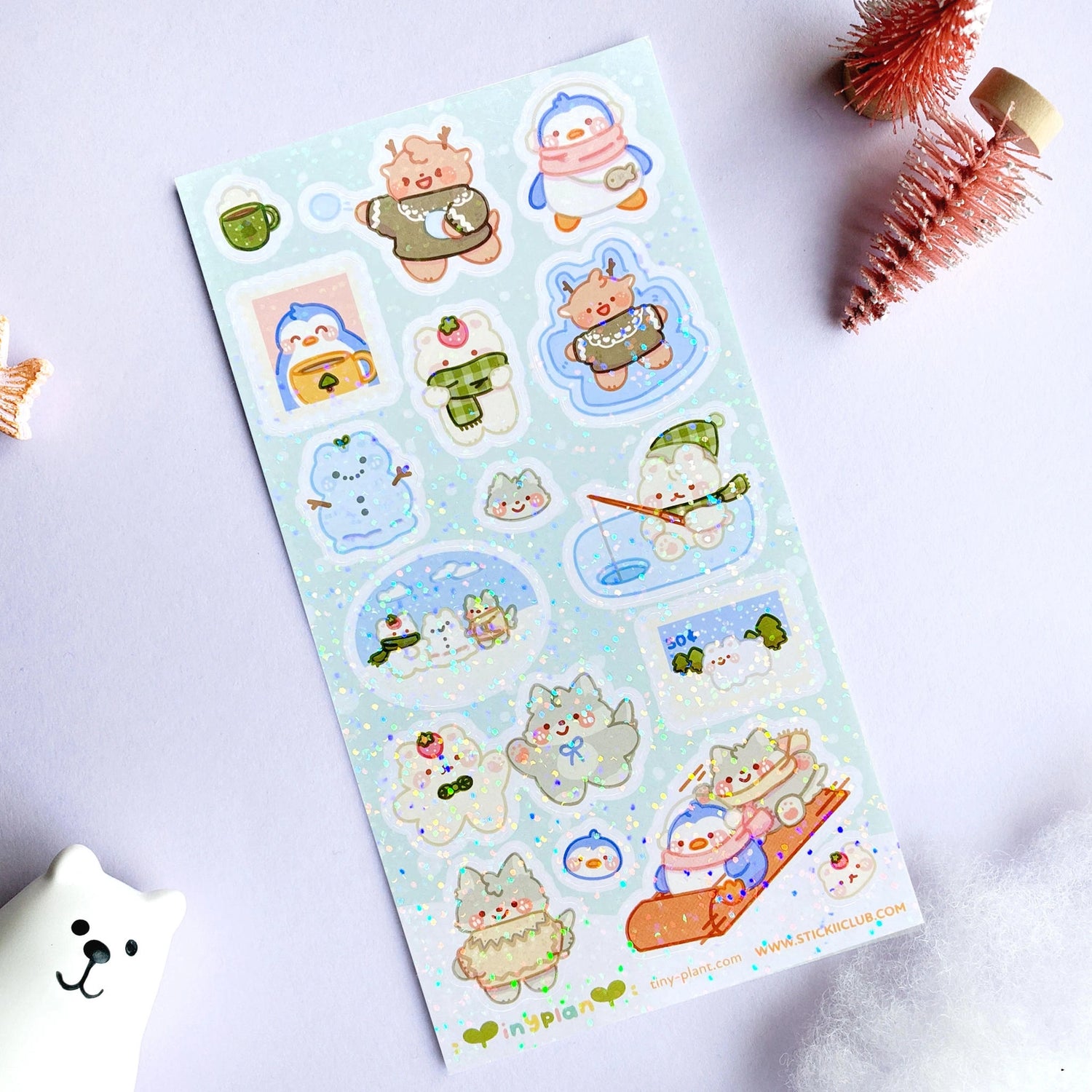 STICKII - Snowy Afternoon Fun Sticker Sheet

We love snowy party games! Grab your scarf and let’s go sledding! Or make a snow cat! Or just snuggle up with a mug of hot cocoa with your best fuzzy pals.

Art by: @tiny.plant
Top Coating: Holo glitter
Adhesive Layer: PVC (plastic)
Backing Layer: Paper
6.69" x 3.54".
Weight - 0.03lbs.
1 sheet included&nbsp;