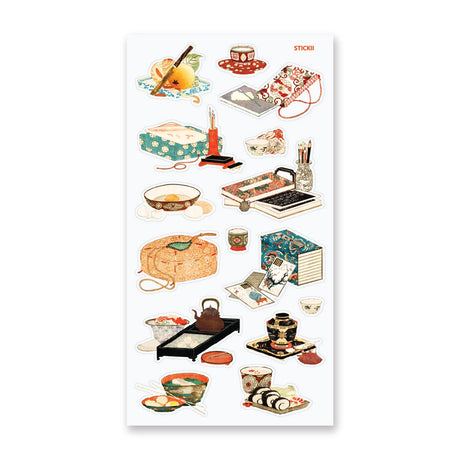 STICKII - Vintage Japanese Sticker Sheet

Essentials of traditional Japanese life.

Top Coating: Textured.
Adhesive Layer: Paper.
Backing Layer: Paper.
6.69" x 3.54".
Weight - 0.03lbs.
1 sheet included&nbsp;