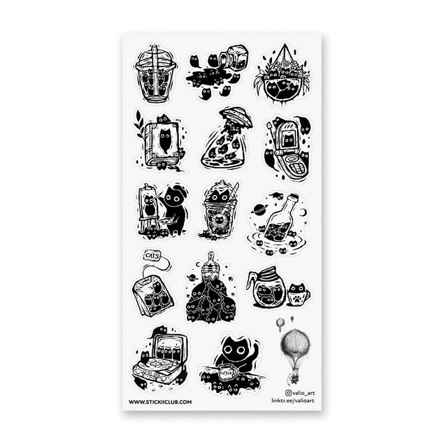STICKII Curious Cats Sticker Sheet Black Kitty