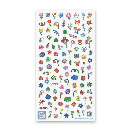 From retro daisies and funky florals to sweet little sprouts and starry blossoms, this sheet is like a pocket-sized garden you can take anywhere. Scatter them across your pages and watch your spreads bloom!

Art by @cocomomo

Top Coating: None
Adhesive Layer: PVC (plastic)
Backing Layer: Clear PET
6.69" x 3.54".
Weight - 0.03lbs.
1 sheet included