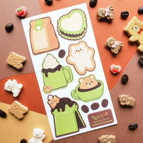 STICKII Kawaii Kuma Cafe Labels Sticker Sheet