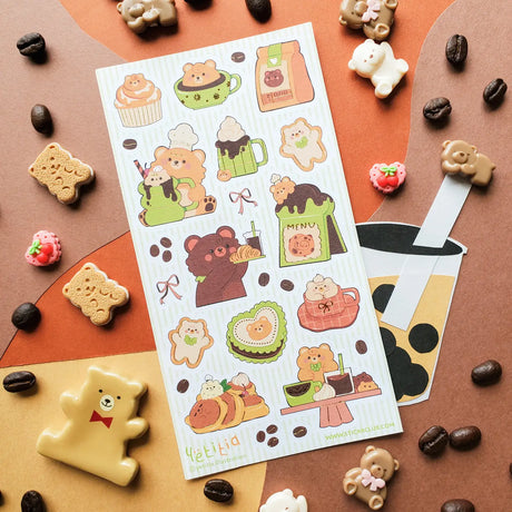 STICKII Kawaii Kuma Cafe Sticker Sheet