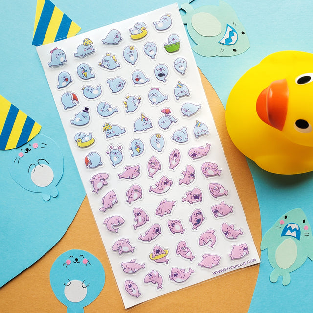 🦭🦈 Swimming into your day with the cutest sea squad ever! Watch as chubby blue seals lounge in yellow floaties, enjoy ice cream cones, wear tiny crowns, and cozy up in bathtubs!