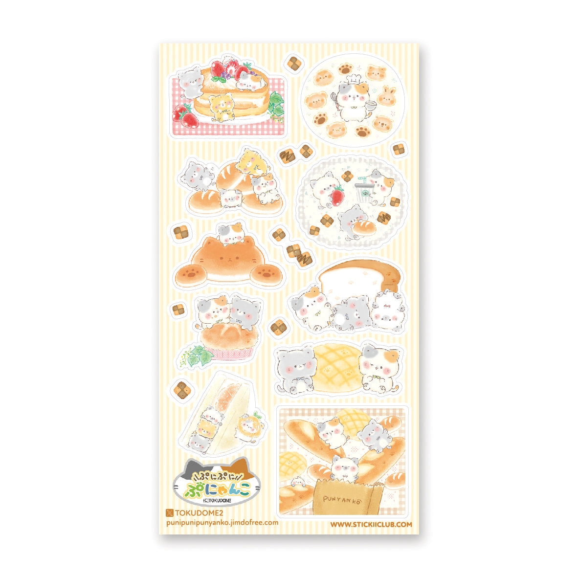 🍞🐱 Soft, sweet, and baked with pure cuteness! @illustratortokudome’s kawaii kitties are lounging on fluffy pancakes, snuggling in fresh baguettes, and baking like purr-fect pros. Every buttery pastry and sugar-dusted treat comes with a tiny paw print of charm.

Art by: @illustratortokudome

Top Coating: None
Adhesive Layer: Paper
Backing Layer: Clear PET
6.69" x 3.54".
Weight - 0.03lbs.
1 sheet included&nbsp;