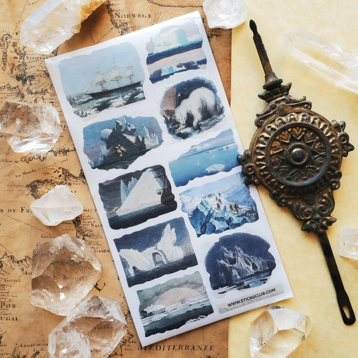 STICKII Polar Seas Sticker Sheet

❄️ This stunning collection of vintage arctic illustrations captures towering icebergs, brave ships, and explorers venturing into glittering frozen worlds.