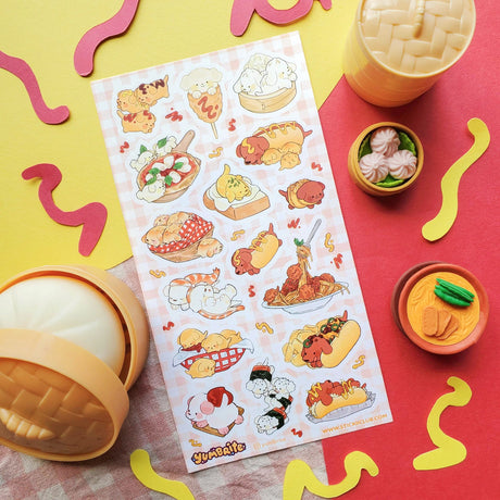 🐶🌭 Puppers meet tasty treats in the most drool-worthy mash-up ever! Whether they’re snoozing in a sandwich bun, rolling around in sushi, or napping in a basket of bread, @yumbrite’s delicious doggies are living their best foodie lives!

Art by: @yumbrite

Top Coating: None
Adhesive Layer: Paper
Backing Layer: Clear PET
6.69" x 3.54".
Weight - 0.03lbs.
1 sheet included&nbsp;