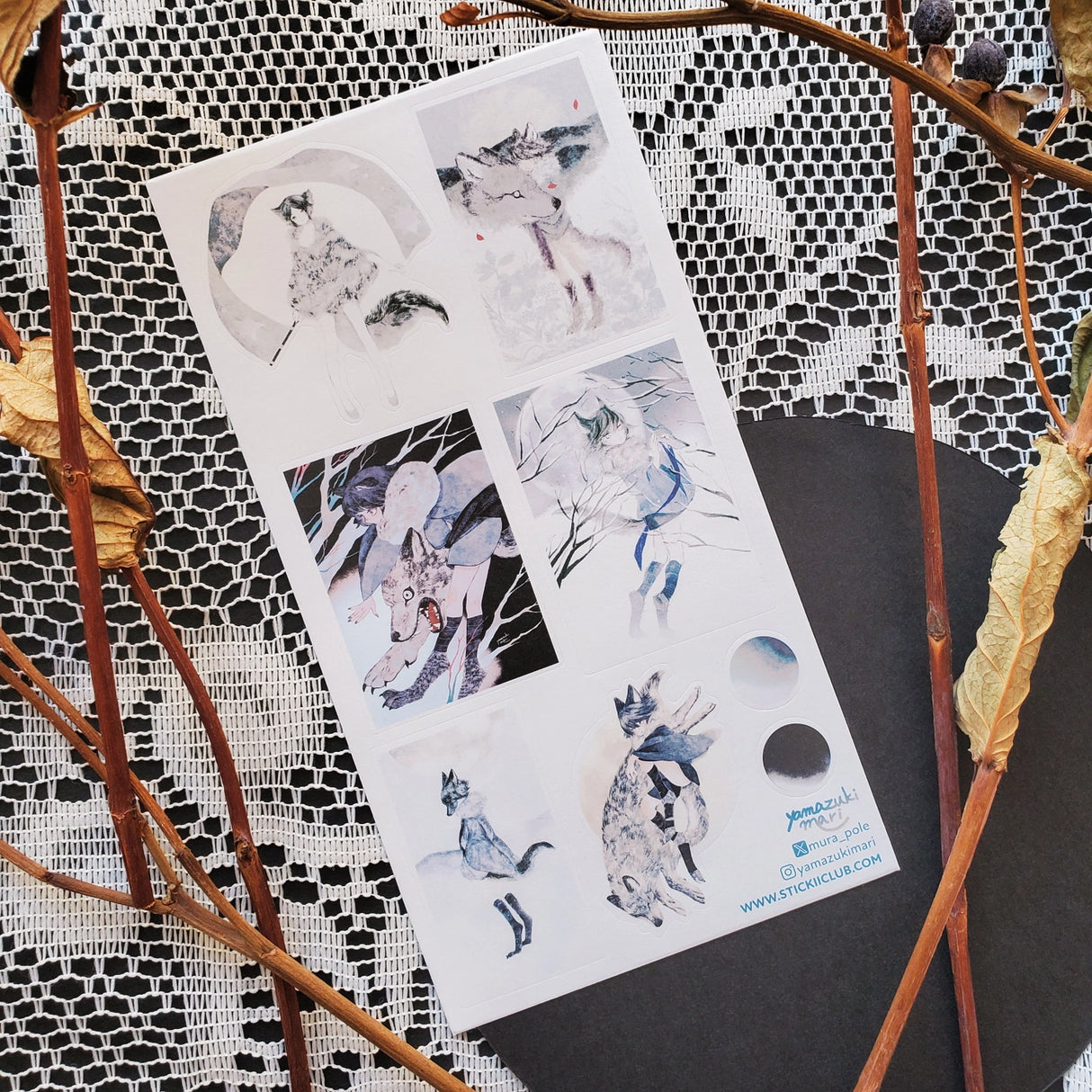 STICKII Soft Howls of Winter Sticker Sheet

🌕🐺 Beneath the pale winter moon, @yamazukimari’s wolf girl drifts through moonlit forests, wrapped in fur and quiet mystery.