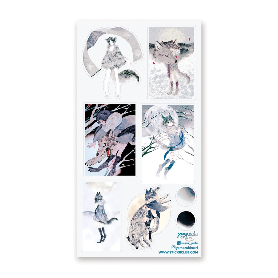 STICKII Soft Howls of Winter Sticker Sheet

🌕🐺 Beneath the pale winter moon, @yamazukimari’s wolf girl drifts through moonlit forests, wrapped in fur and quiet mystery.