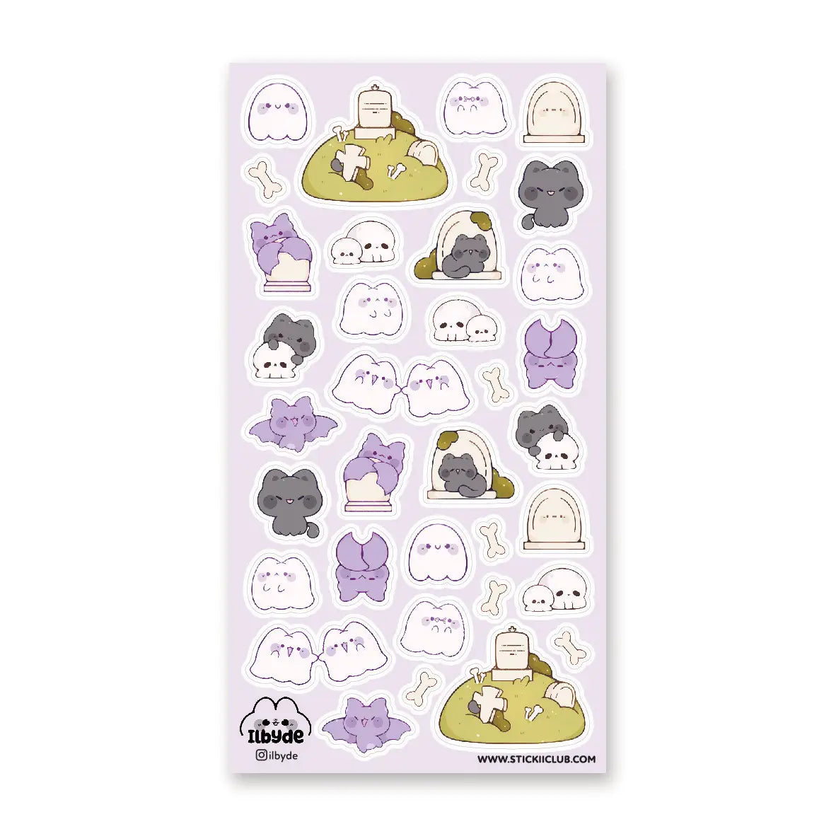 STICKII Spookii Cats & Bats Sticker Sheet skull
