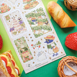 🍓🐇 Bunnies, birds, and strawberries—oh my! @hwainio’s adorable friends are gathering the juiciest berries, then turning them into the dreamiest desserts. From towering cakes and dainty tea treats to garden picnics, it’s definitely a berry good time to be had!

Art by: @hwainio

Top Coating: None
Adhesive Layer: Paper
Backing Layer: Clear PET
6.69" x 3.54".
Weight - 0.03lbs.
1 sheet included&nbsp;