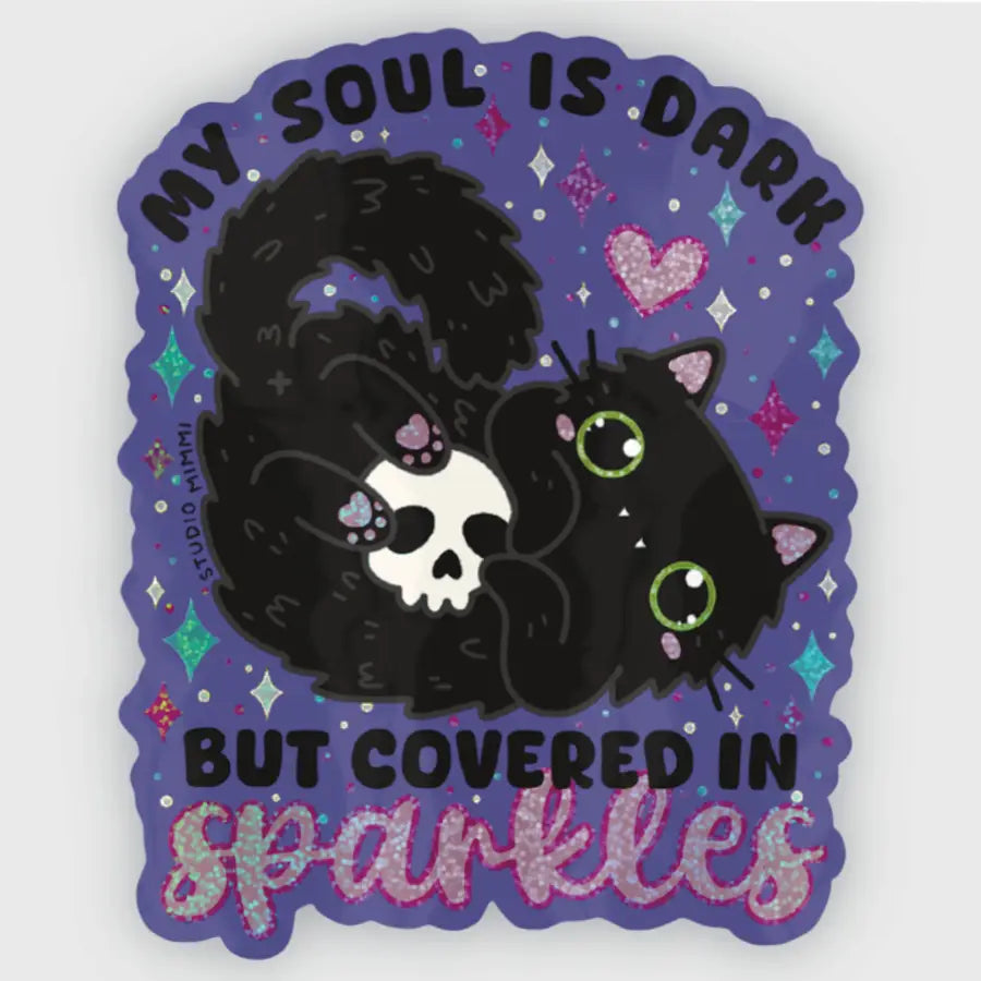 STUDIO Mimi - My Soul Is Dark But Covered in Sparkles Vinyl Sticker

I said, “my soul is dark, but covered in sparkles” to a friend and they exclaimed, “That needs to be on a sticker!” Hahaha, so here it is!

Couldn’t have a sticker design like this without a black cat and glitter holo! Even the toe beans are sparkly!

Weatherproof vinyl with glitter holographic details.
Size 2” x 3” (inches)