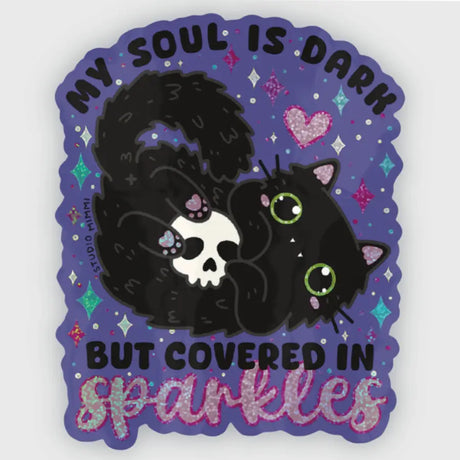 STUDIO Mimi - My Soul Is Dark But Covered in Sparkles Vinyl Sticker

I said, “my soul is dark, but covered in sparkles” to a friend and they exclaimed, “That needs to be on a sticker!” Hahaha, so here it is!

Couldn’t have a sticker design like this without a black cat and glitter holo! Even the toe beans are sparkly!

Weatherproof vinyl with glitter holographic details.
Size 2” x 3” (inches)