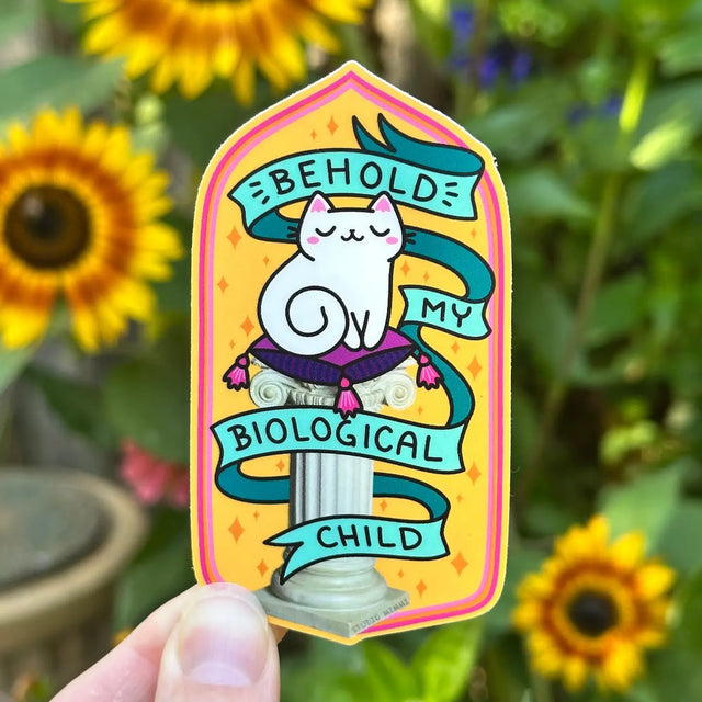 Behold my biological child! My cat Mimmi is my precious baby and the grandchild for my mother. I don’t make that rules. That’s just how fur babies work.

Weatherproof vinyl in a super matte finish.
Size: 2 x 3.6 inches