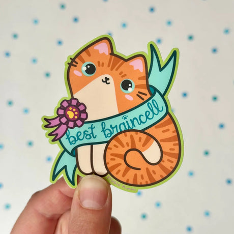 Sweet orange cats and their single, shared, braincell, but we all know that one braincell is mighty and the best one there is. 

Weatherproof vinyl in a super matte finish 

Size 2.71” x 3” (inches)