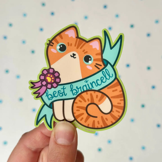 Sweet orange cats and their single, shared, braincell, but we all know that one braincell is mighty and the best one there is. 

Weatherproof vinyl in a super matte finish 

Size 2.71” x 3” (inches)