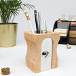 Giant pencil sharpener stationary organizer and pen pot/holder - perfect for organizing your desk at the office, in the classroom or at home. This smart and original product design keeps desks in prime working condition.

Made from extra-strong material: sustainable Rubber wood and silver stainless steel, it’s an elegant and classic design that is instantly recognizable.