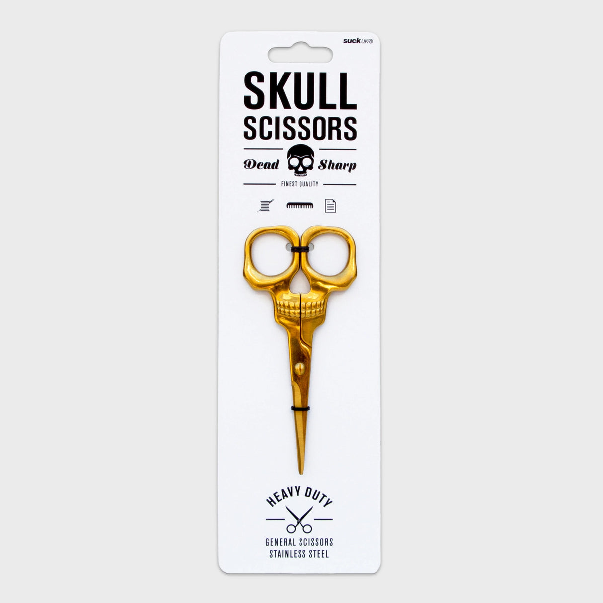 SUCK UK Skull Scissors

Shockingly sharp stainless-steel scissors with a brass finish. From hair-raising haircuts to creepy paper crafts, these heavy-duty general use scissors are both handy and haunting in equal measure. For all eerie everyday tasks, these handy and haunting scissors are tough yet precise. Truly multipurpose, use them to trim your plants, snip your needlework, or even groom your facial hair. Durable stainless steel blades and full metal construction allows them to cut through fabric, paper