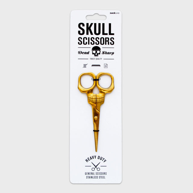 SUCK UK Skull Scissors

Shockingly sharp stainless-steel scissors with a brass finish. From hair-raising haircuts to creepy paper crafts, these heavy-duty general use scissors are both handy and haunting in equal measure. For all eerie everyday tasks, these handy and haunting scissors are tough yet precise. Truly multipurpose, use them to trim your plants, snip your needlework, or even groom your facial hair. Durable stainless steel blades and full metal construction allows them to cut through fabric, paper