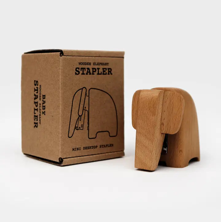 SUCK UK Wooden Elephant Stapler - Small (Baby)

Charming elephant shaped wooden staplers. Bring some character to your desk. Stands proudly upright and adds instant personality to your workspace, practical and sculptural. Made from sustainably grown beech wood. Presented in simple kraft card boxes. Accessories for people who care what their environment looks like. And perhaps a reminder to care about the environment at large?

Baby: Mini Staples No.10 (10/4mm)
Made from sustainably grown beech wood.
Stapler