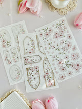leelajournals Sakura Florals, Frames & Labels Sticker Sheet - 3pc set