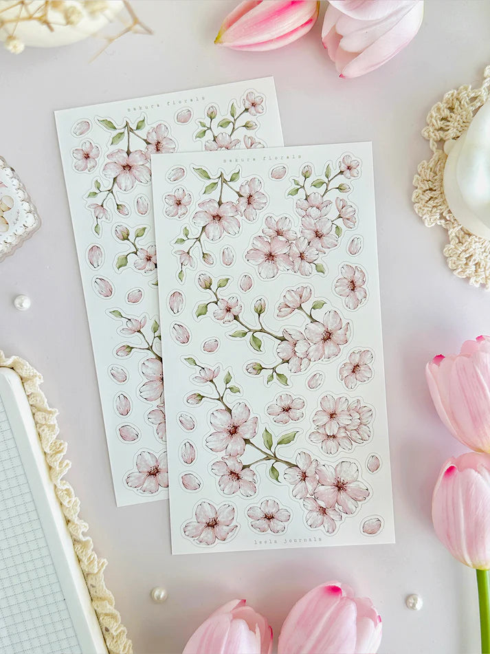 leelajournals Sakura Florals, Frames & Labels Sticker Sheet - 3pc set