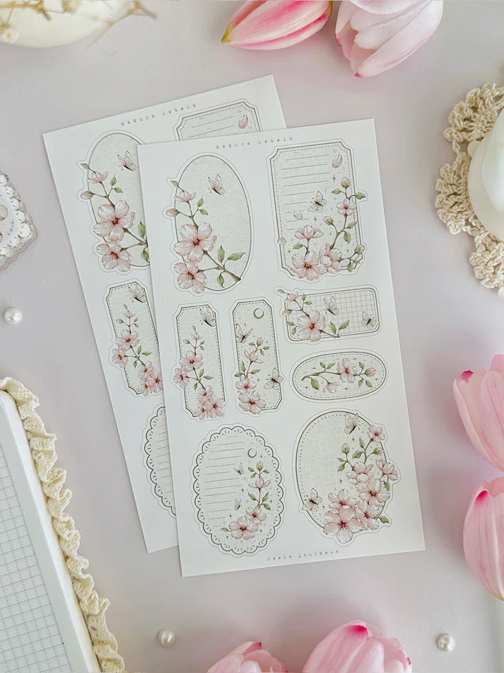 leelajournals Sakura Florals, Frames & Labels Sticker Sheet - 3pc set
