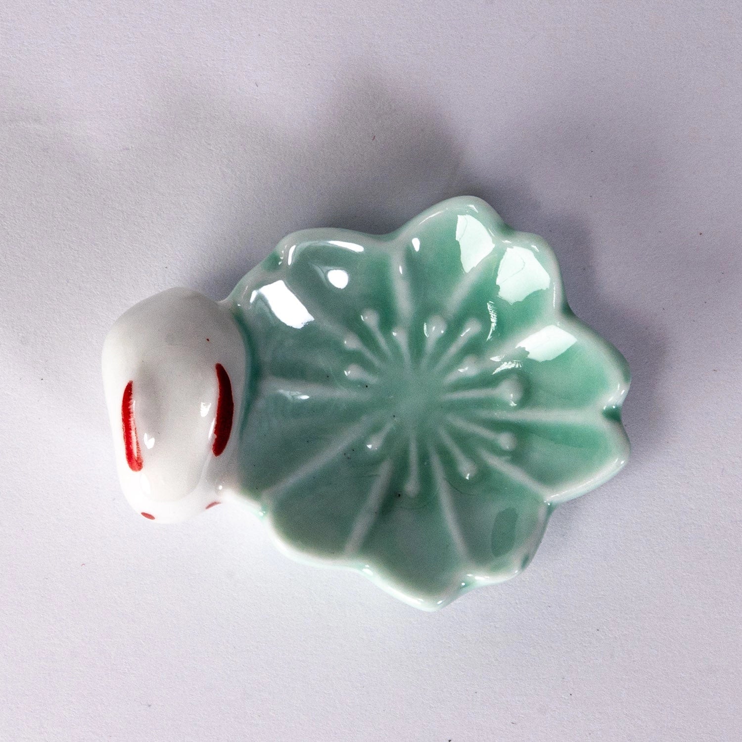 Porcelain Sakura rabbit chopstick holder/ pen rest