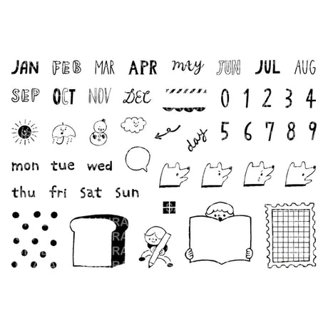 These stamps are just what you're looking for to start a new notebook at the beginning of the year! 963hanko's cute letters such as the month, day of the week, and numbers, weather marks, dogs of joy, anger, sorrow, and other motifs and patterns that can also be used as date labels. As the name of the stamp of "Planning Buddy" suggests, it's sure to be your buddy!