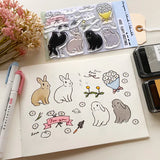 This collaboration with Moriyama, who has a wonderful shop in Ota Ward, Tokyo, and Shiko Moriyama, an illustrator who draws adorable rabbits.

"Fluffy Greetings" is a clear stamp that allows you to make rabbit cards. Since it is a large stamp, it can be printed in a notebook or journal as a cute accent. The stamps of the two large rabbits are divided into a base outline stamp and a coloring stamp that serves as a pattern.