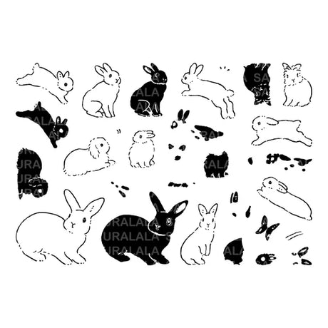 This collaboration with Moriyama, who has a wonderful shop in Ota Ward, Tokyo, and Shiko Moriyama, an illustrator who draws adorable rabbits.

"Fluffy Rabbit" is a clear stamp in the style of a rabbit's encyclopedia. It is divided into 10 types of rabbit base outline stamps, such as Netherland Dwarf, Holland Drop, and Flemish Giant, and coloring stamps that serve as patterns. You can stamp it in any color you like, so if you have a rabbit in your family, please try stamping it in the color of "my child"!