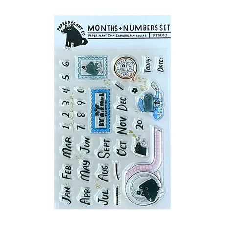 A clear stamp created in collaboration with Paper Plant Co. "Vincent's Months + Numbers". This is a set of date and number stamps that are easy to use in your notebook. You can use it as you like, such as stamping the date on the masking tape pattern to make a label, or decorating envelopes and postcards with cut-out handles and postman stamps.