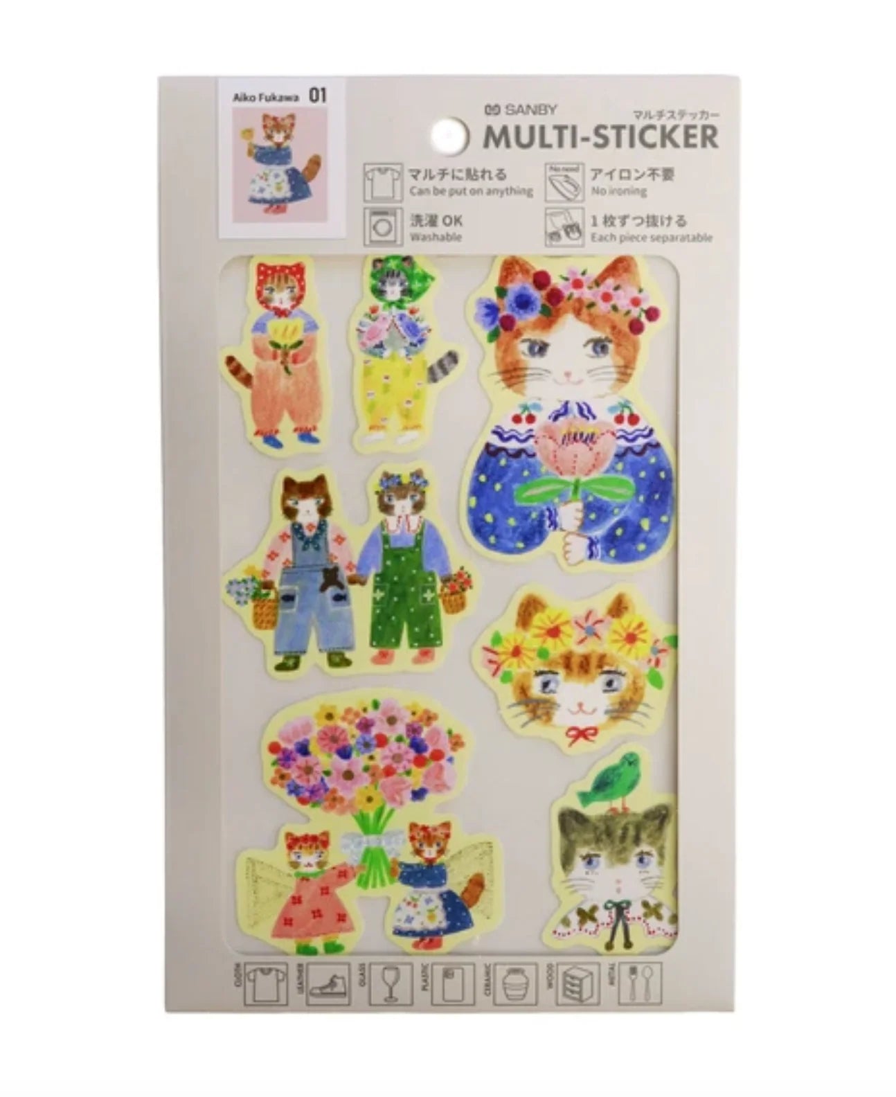 These special adhesive stickers can stick to just about anything—clothing, metal, plastic, and more. No ironing needed, so they’re perfect for materials that can’t be heated. When used on clothes or fabric, they’re washable and can handle repeated washes. Each design can be peeled off the sheet with its backing, ready to enjoy as a standalone sticker. Have fun creating your own favorite items with multi-stickers!