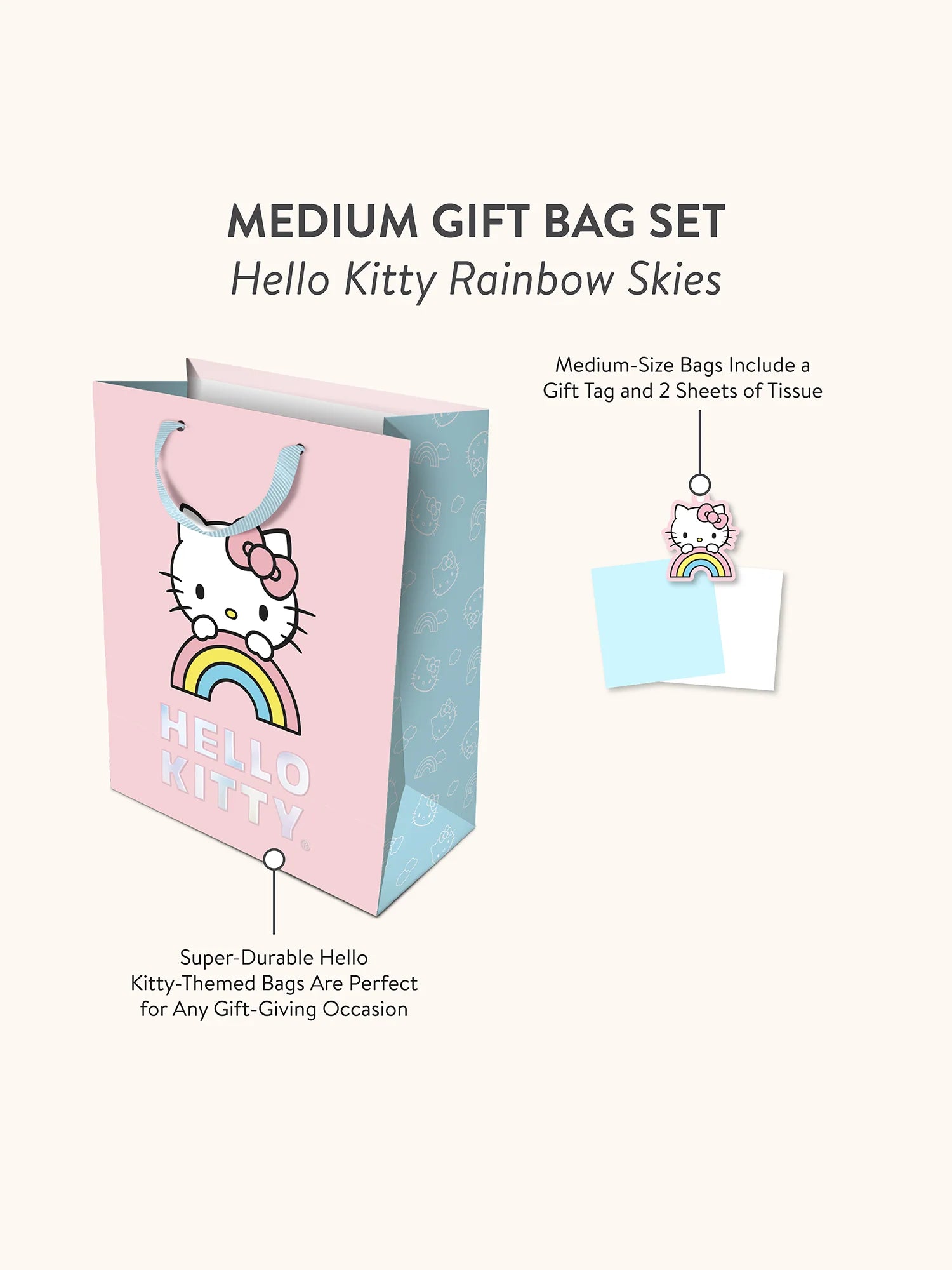 hello kitty backpack rainbow fur Hello Kitty Rainbow Skies Medium Gift Bag Set – Little Craft Place