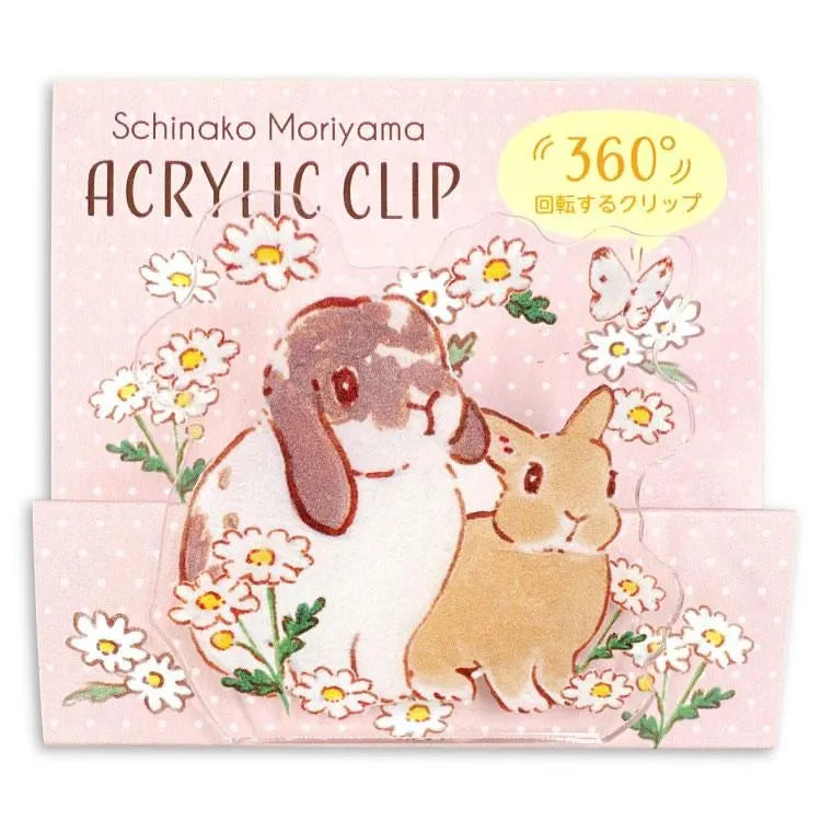 This clip can be rotated 360° and reoriented to suit the application.
The transparent clip makes you feel happy when you suddenly see it in your daily life.
If you like rabbits and are fans of Shinako, they are so cute that you will want both patterns. It's perfect for your own everyday use as well as a gift!

Size: 49 x 48mm
Material: Acrylic