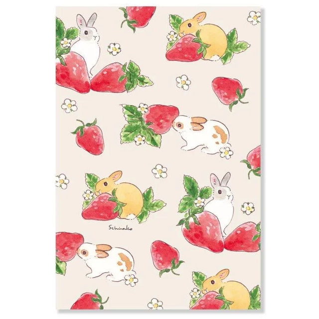 Hop into spring with this adorable postcard by Schinako Moriyama! This postcard features bunnies playing hide and seek with strawberries!

4in x 5.8in