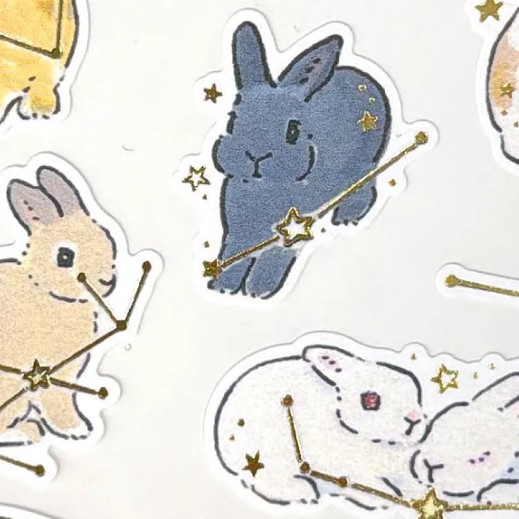 Schinako Moriyama Rabbits and Starry Sky Sticker Sheet

A sticker sheet with golden touches featuring rabbits surrounded in stars and constellations is here to add both adorable and elegant touches to your journal pages ♪
