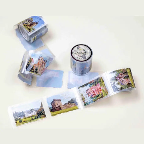 A stunning decorative tape featuring iconic Scottish landscapes in intricate detail. The glossy finish adds a sophisticated shine, perfect for infusing your creative projects with moody charm. This 5cm x 5m tape comes with a 100cm loop, foiled accents, and pre-cut for easy use.