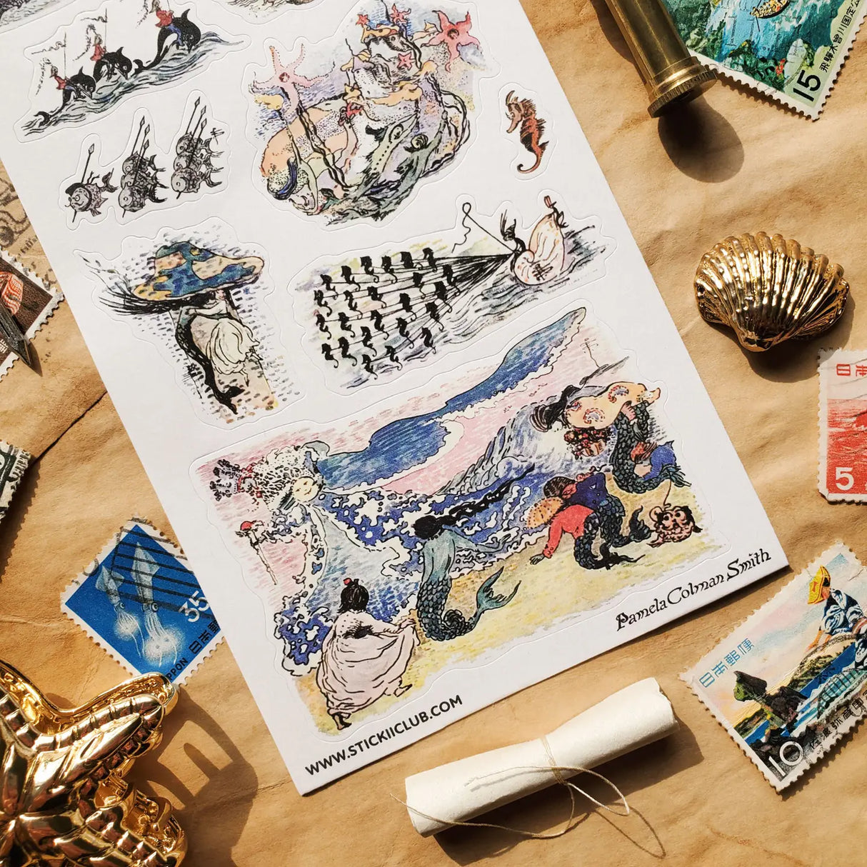 🌊 Filled with mermaids, seaside creatures, curling waves, and little oceanic wonders, this sheet feels like a page from an old maritime storybook. Each piece has a whimsical antique charm, bringing together the mystery, beauty, and folklore of the sea in one lovely collection.