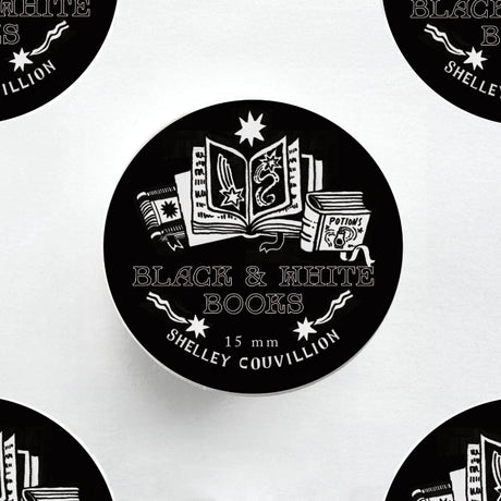 Add a little literary charm to your journaling with this Black and White Books Washi Tape.