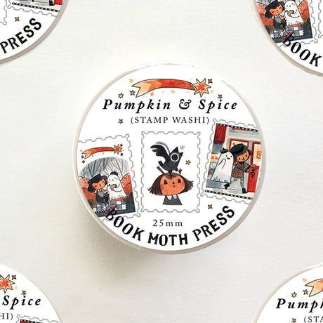 Say hello to my pumpkin skeleton girl and her partner Spice! 
You can find these two featured in many of my other products. They're great sellers during autumn and especially leading up to Halloween. 

Measuring 25mm in width, this tape is the perfect accessory for adding a touch of autumnal magic to your projects.