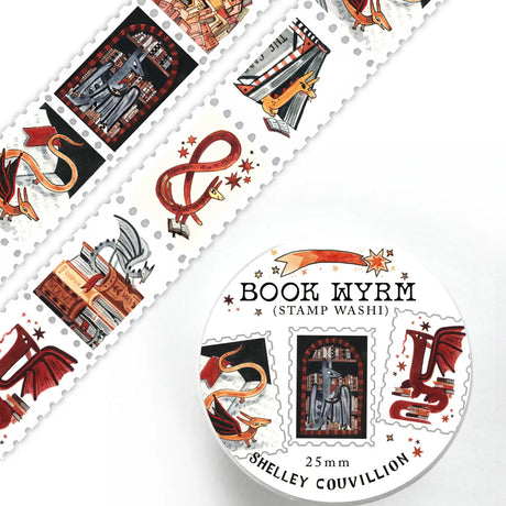 Book Wyrm Stamp Washi Tape – Dragons Who Hoard Books!
📚🐉 Why hoard gold when you can hoard books?
Meet the Book Wyrms — wise, whimsical dragons who’ve traded their treasure chests for full bookshelves. Perfect for bookworms, dragon lovers, fantasy fans, and anyone whose TBR pile is starting to look a little monstrous (in the best way).

💌 Stamp-Style Design
This tape is designed with individual stamp-like panels, making it great for cutting and using like stickers — ideal for journaling, snail mail, or a