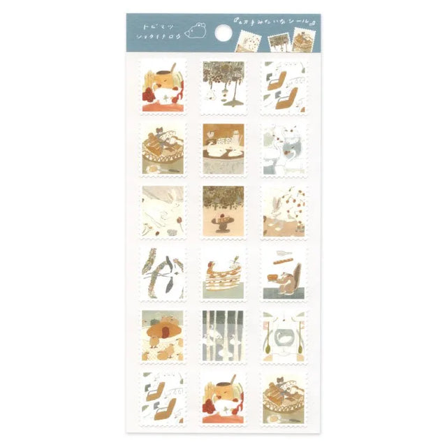 A sticker sheet with illustrations that depict everyday scenes from observing people and chuckling fantasies to add both adorable and bright touches to your journal pages ♪

This product is illustrated by Tobimatsu Sho Ichiro, who also creates illustrations for bakeries and cafés.