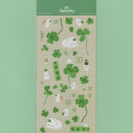 Shooley Lucky Clover Sticker Sheet

Clear vinyl sticker sheet. Each sheet comes with a backing card. Sticker material is water resistant.