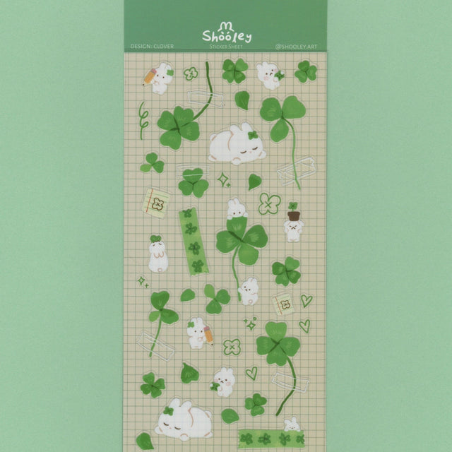 Shooley Lucky Clover Sticker Sheet

Clear vinyl sticker sheet. Each sheet comes with a backing card. Sticker material is water resistant.